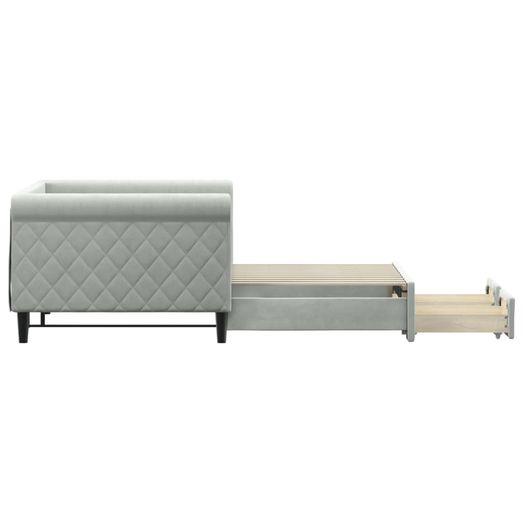 daybed med udtræk og skuffer 90x190 cm velour lysegrå