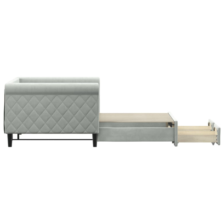 daybed med udtræk og skuffer 90x190 cm velour lysegrå