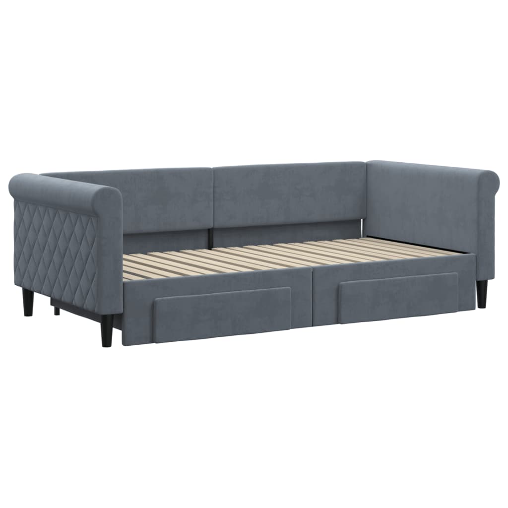 daybed med udtræk og skuffer 90x190 cm velour mørkegrå