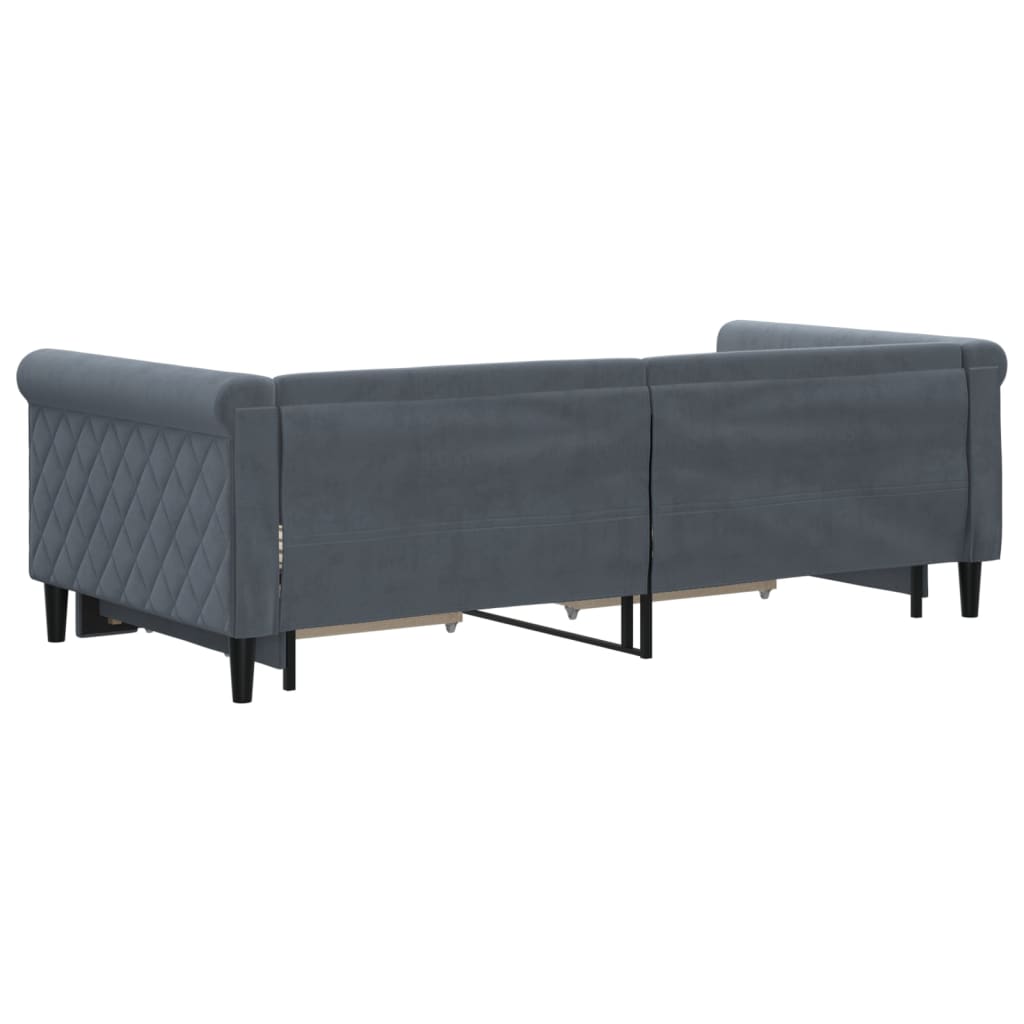 daybed med udtræk og skuffer 90x190 cm velour mørkegrå