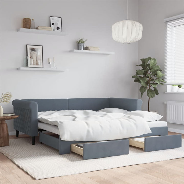 daybed med udtræk og skuffer 90x190 cm velour mørkegrå