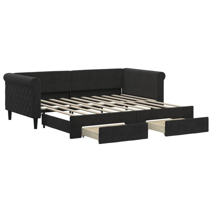 daybed med udtræk og skuffer 90x190 cm velour sort