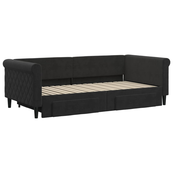 daybed med udtræk og skuffer 90x190 cm velour sort