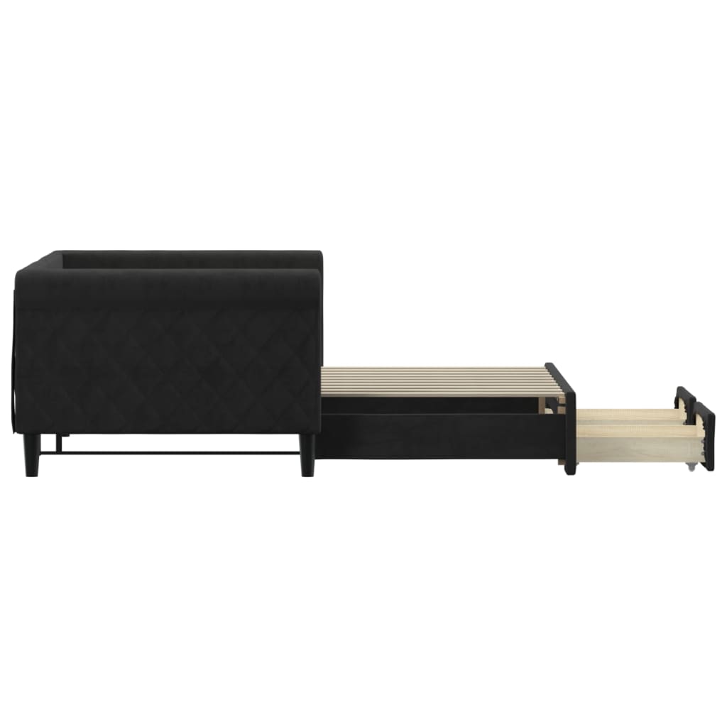 daybed med udtræk og skuffer 90x190 cm velour sort