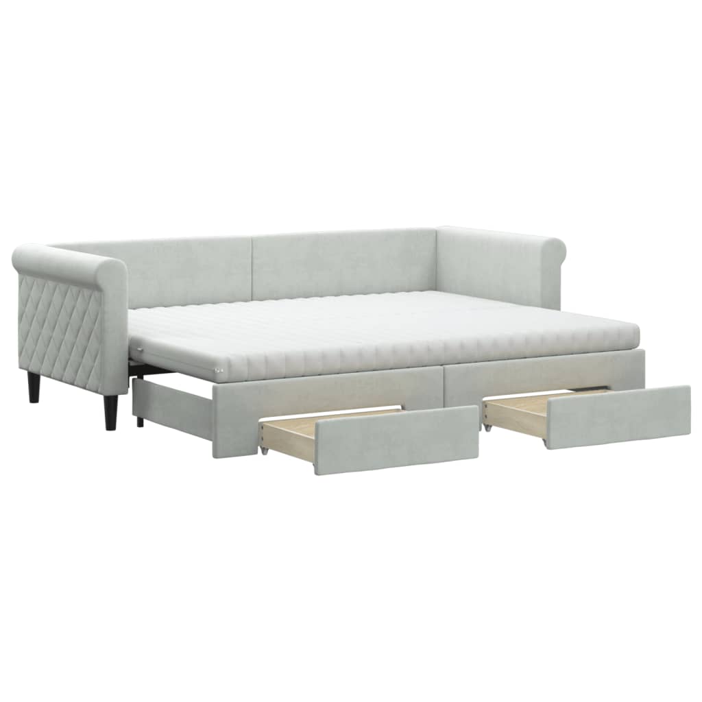 daybed med udtræk og skuffer 80x200 cm velour lysegrå