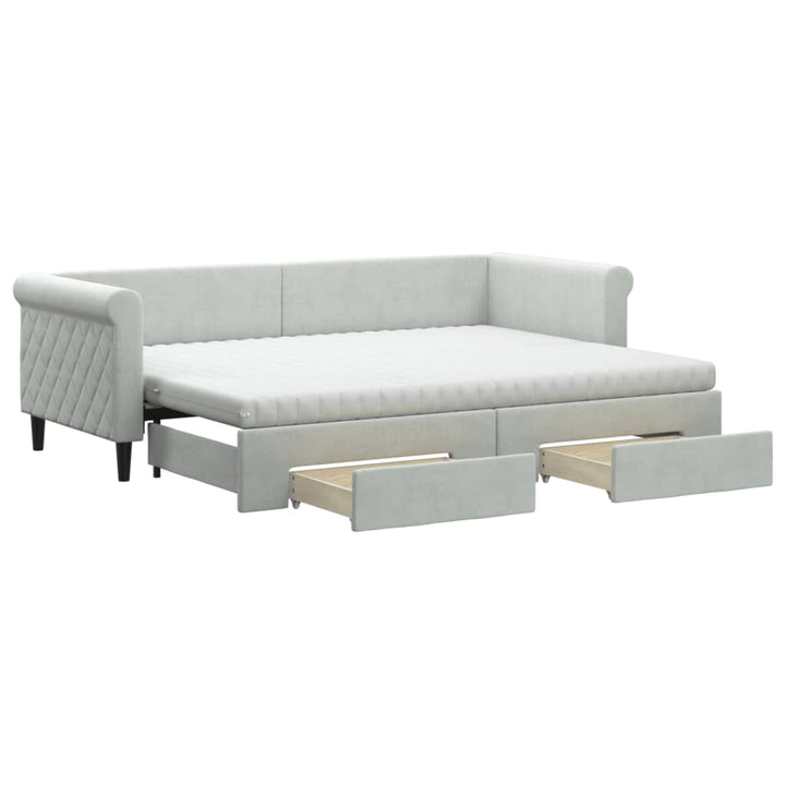 daybed med udtræk og skuffer 80x200 cm velour lysegrå