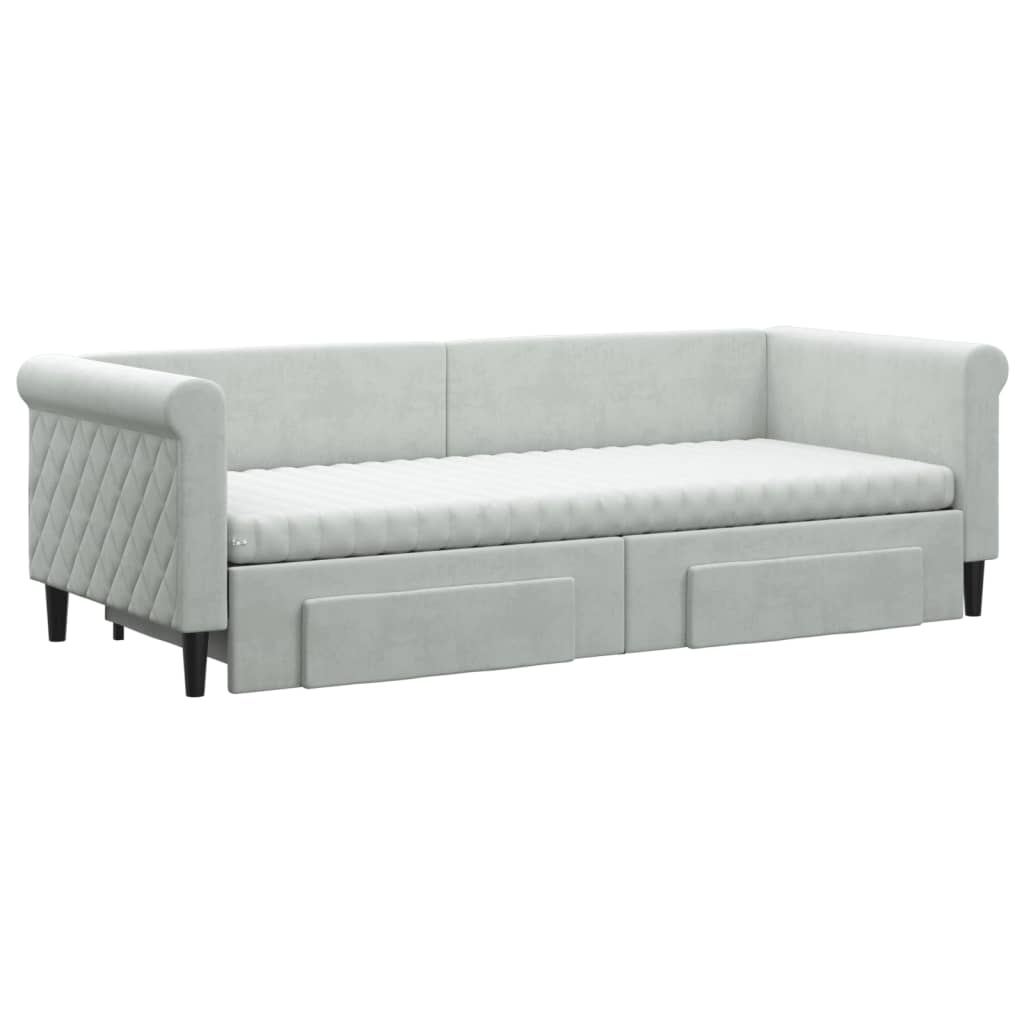 daybed med udtræk og skuffer 80x200 cm velour lysegrå