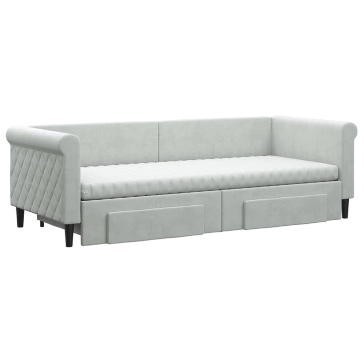daybed med udtræk og skuffer 80x200 cm velour lysegrå