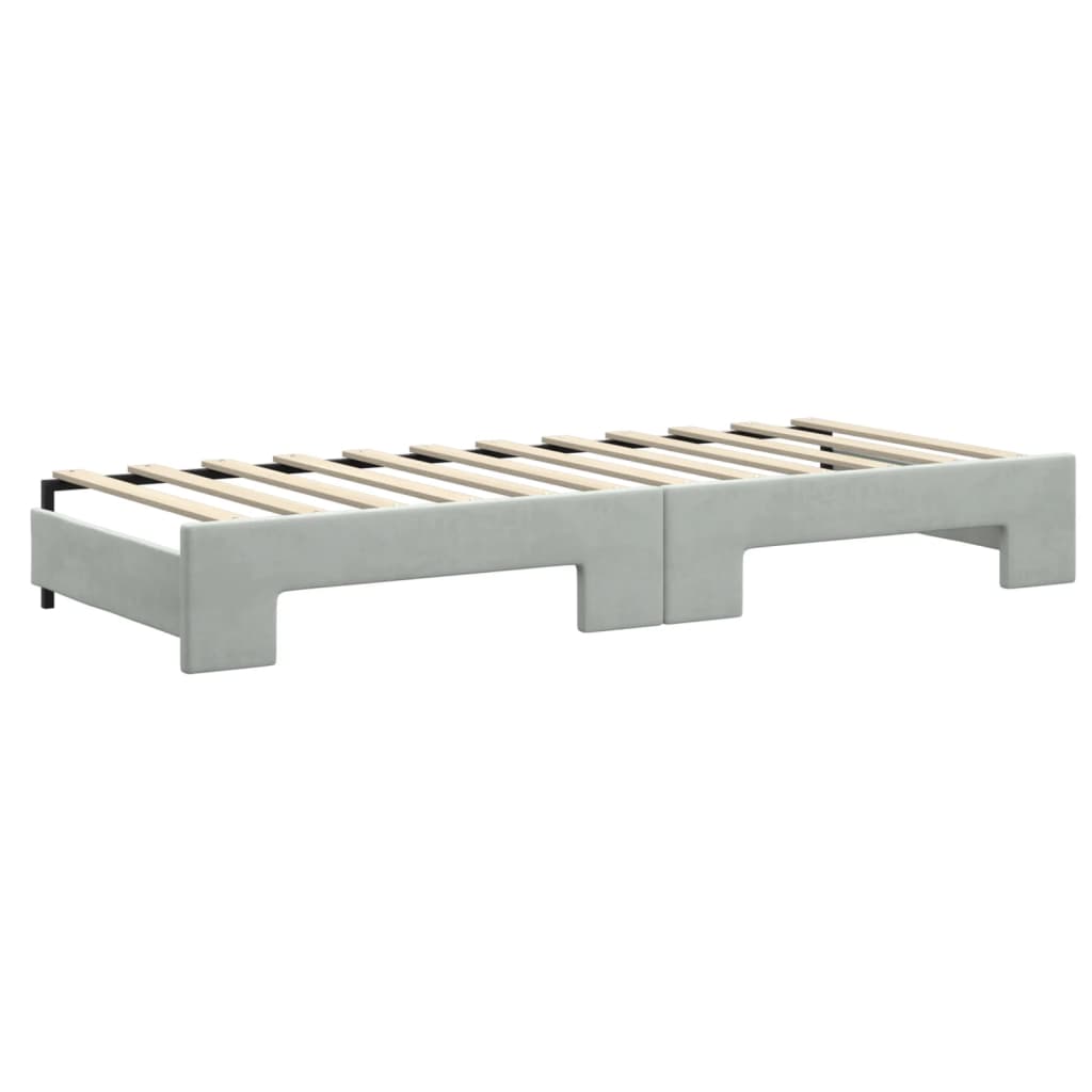 daybed med udtræk og skuffer 80x200 cm velour lysegrå