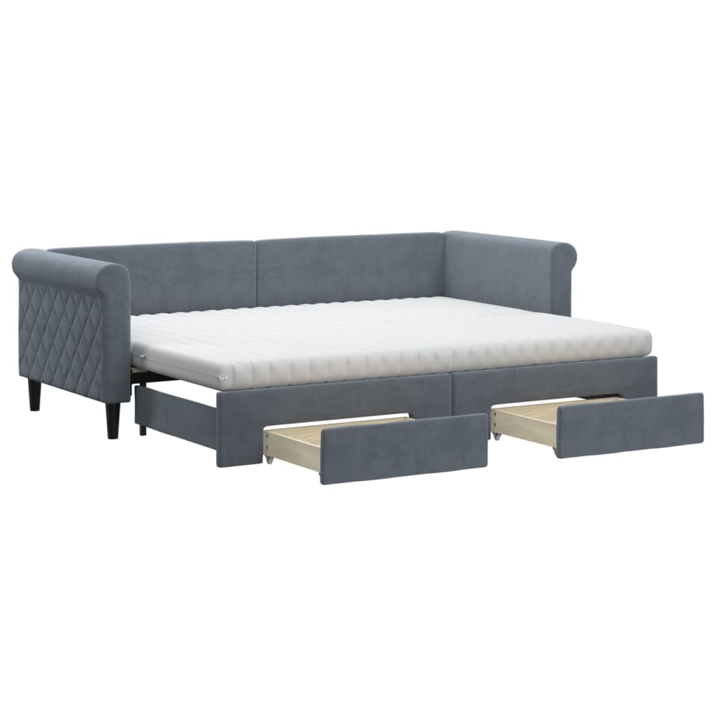 daybed med udtræk og skuffer 80x200 cm velour mørkegrå