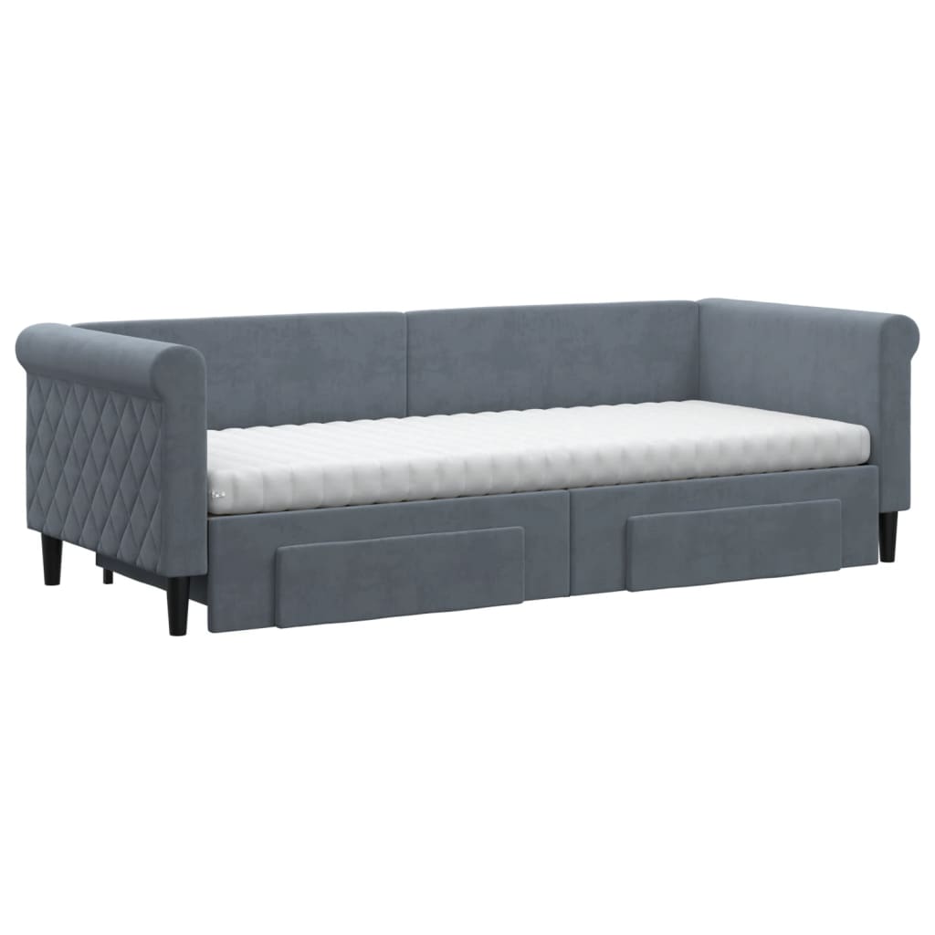 daybed med udtræk og skuffer 80x200 cm velour mørkegrå