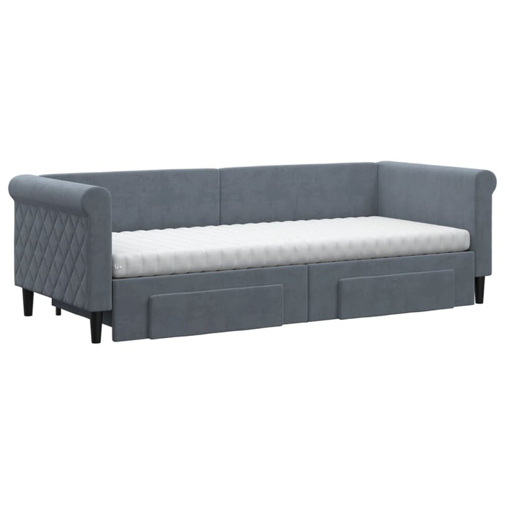 daybed med udtræk og skuffer 80x200 cm velour mørkegrå
