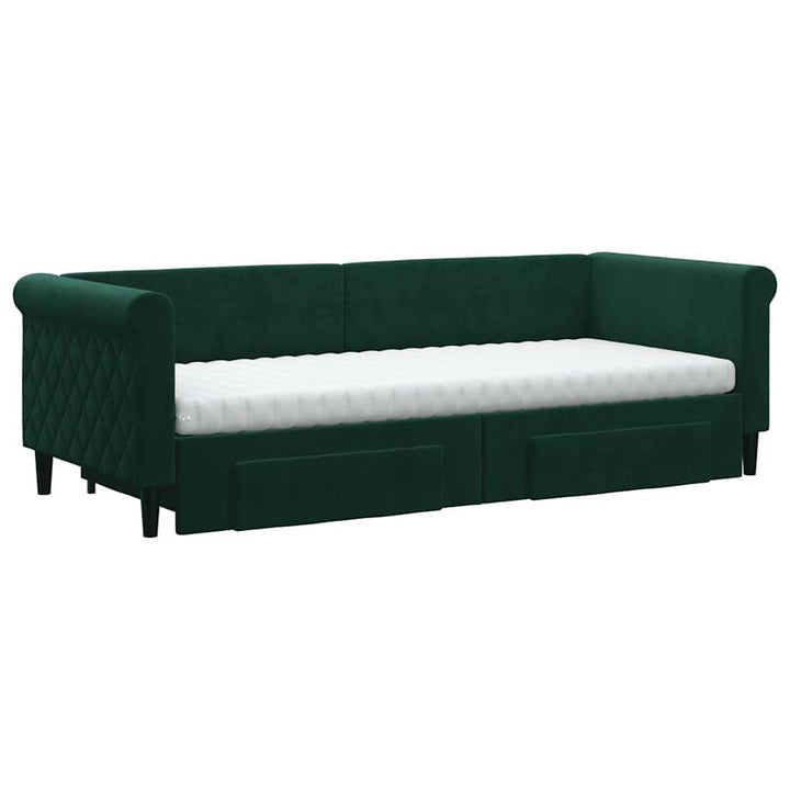 daybed med udtræk og skuffer 80x200 cm velour mørkegrøn