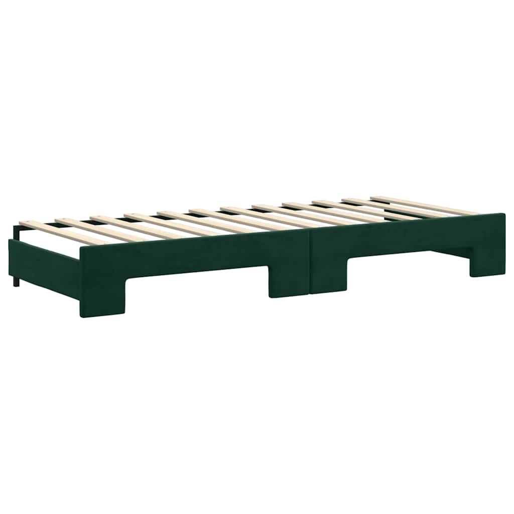 daybed med udtræk og skuffer 80x200 cm velour mørkegrøn