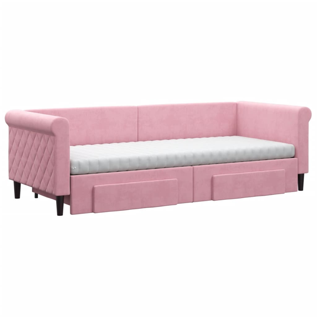 daybed med udtræk og skuffer 80x200 cm velour lyserød