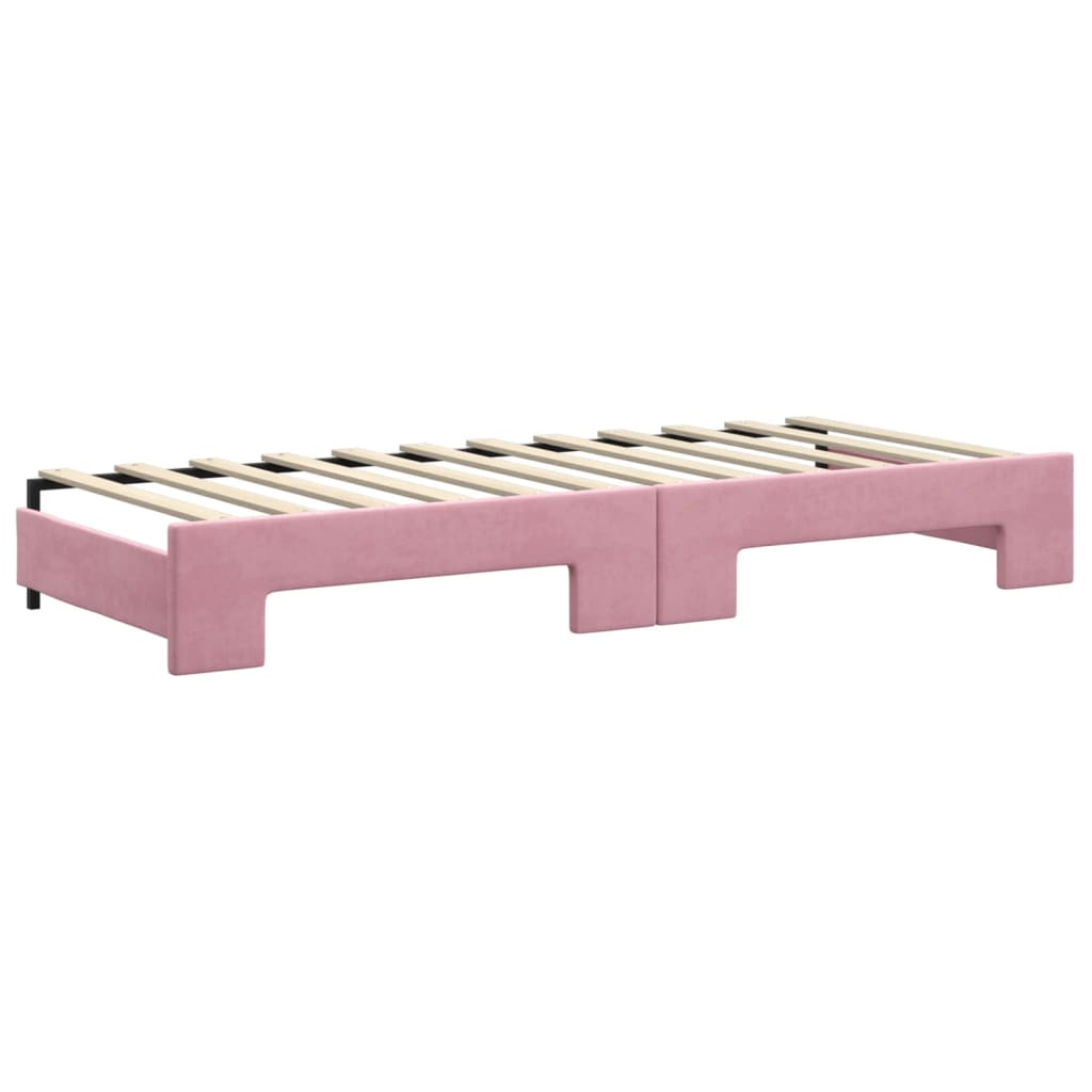 daybed med udtræk og skuffer 80x200 cm velour lyserød