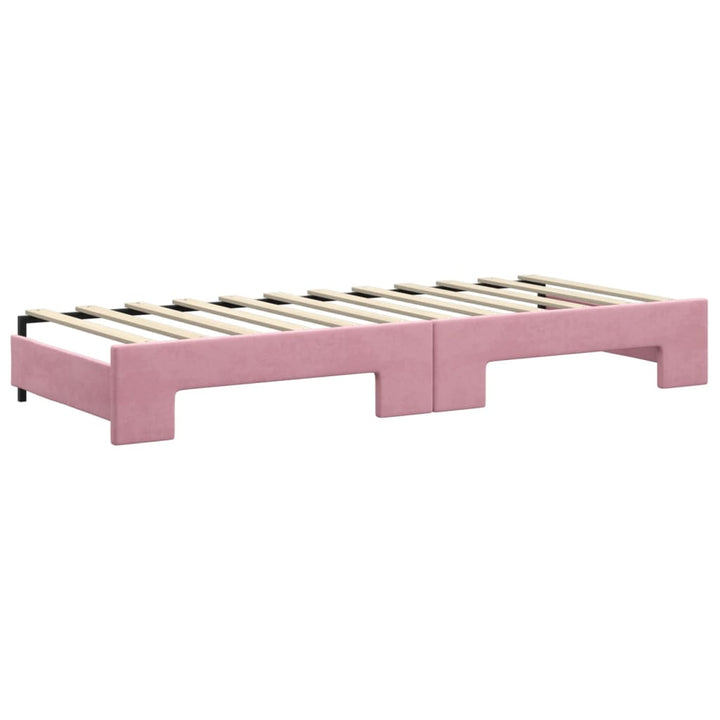 daybed med udtræk og skuffer 80x200 cm velour lyserød