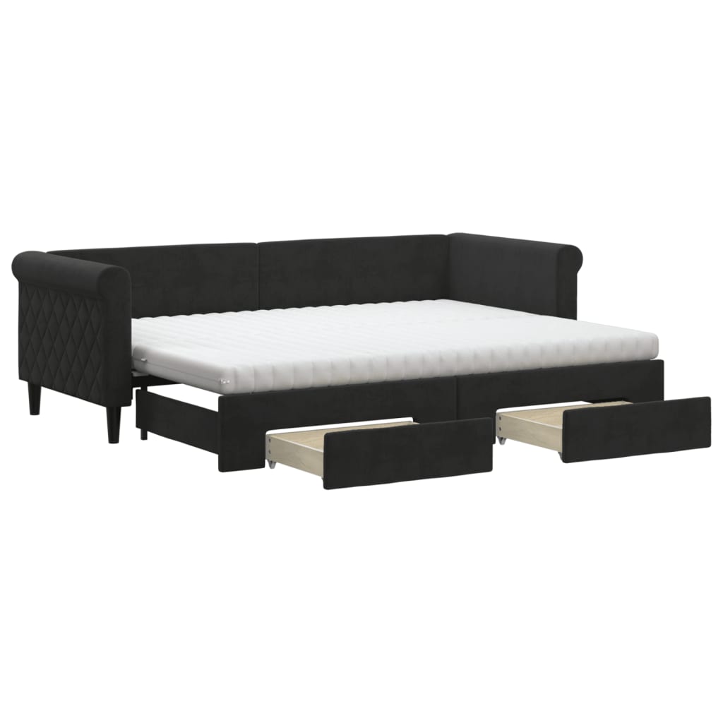 daybed med udtræk og skuffer 80x200 cm velour sort