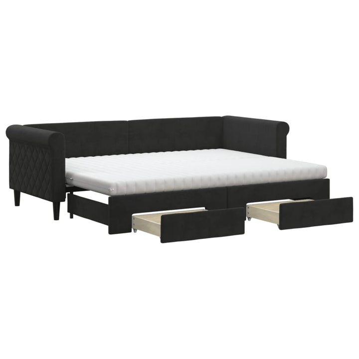 daybed med udtræk og skuffer 80x200 cm velour sort