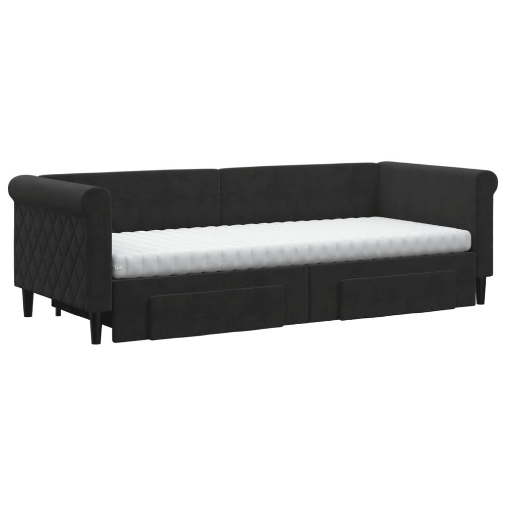 daybed med udtræk og skuffer 80x200 cm velour sort