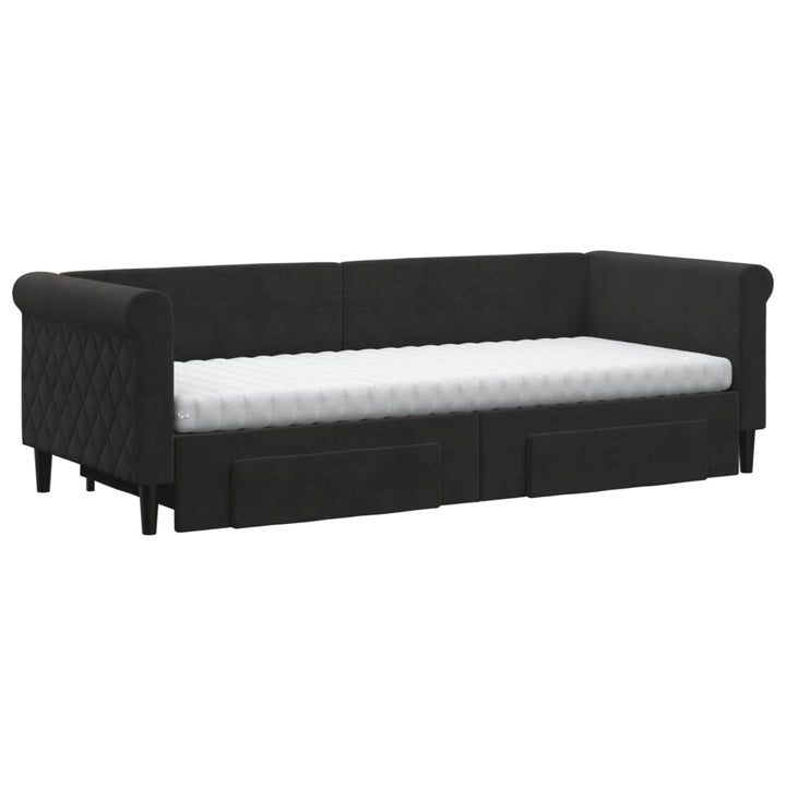 daybed med udtræk og skuffer 80x200 cm velour sort