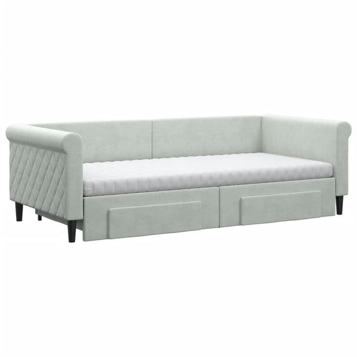 daybed med udtræk og skuffer 90x200 cm velour lysegrå