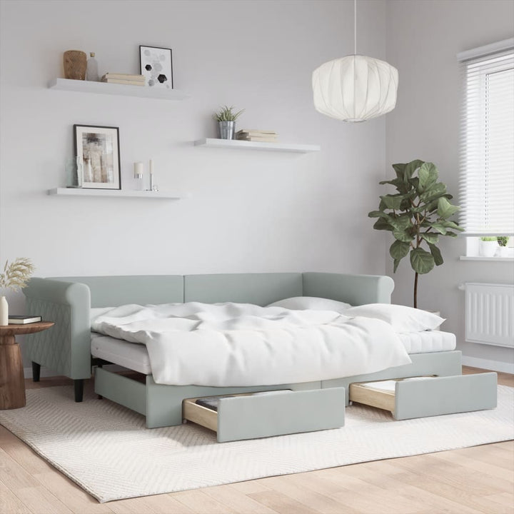 daybed med udtræk og skuffer 90x200 cm velour lysegrå
