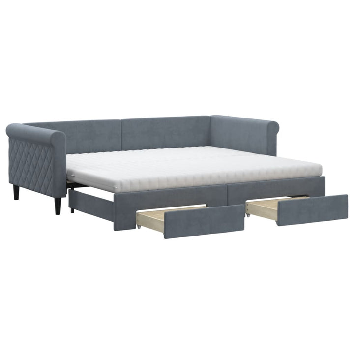 daybed med udtræk og skuffer 90x200 cm velour mørkegrå