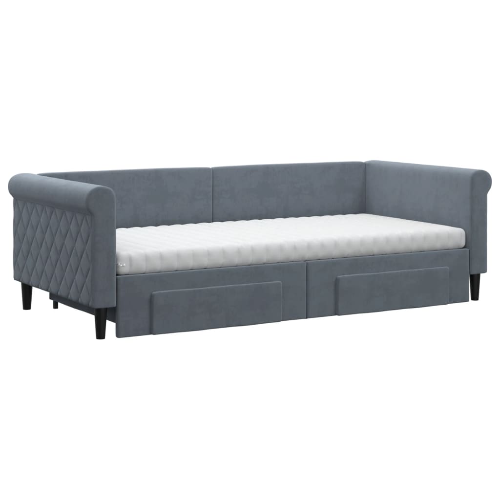 daybed med udtræk og skuffer 90x200 cm velour mørkegrå