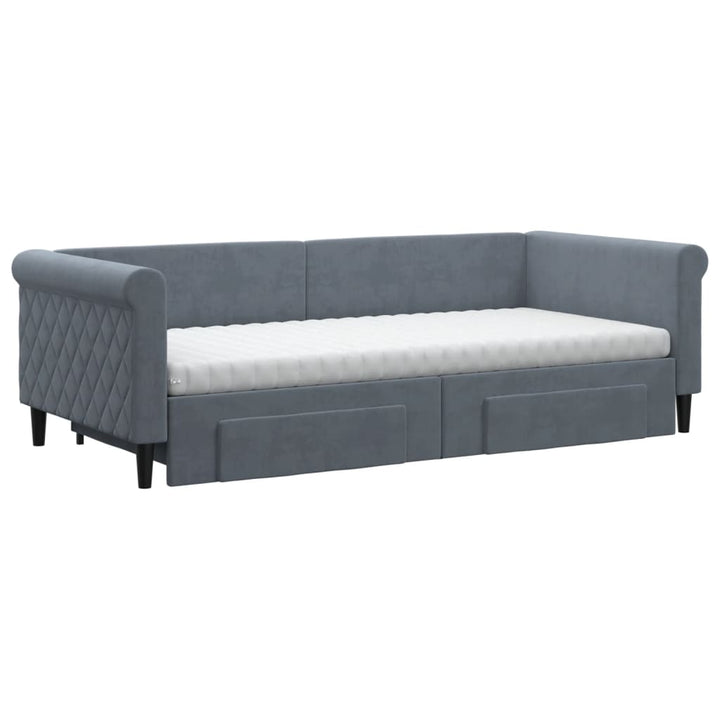 daybed med udtræk og skuffer 90x200 cm velour mørkegrå