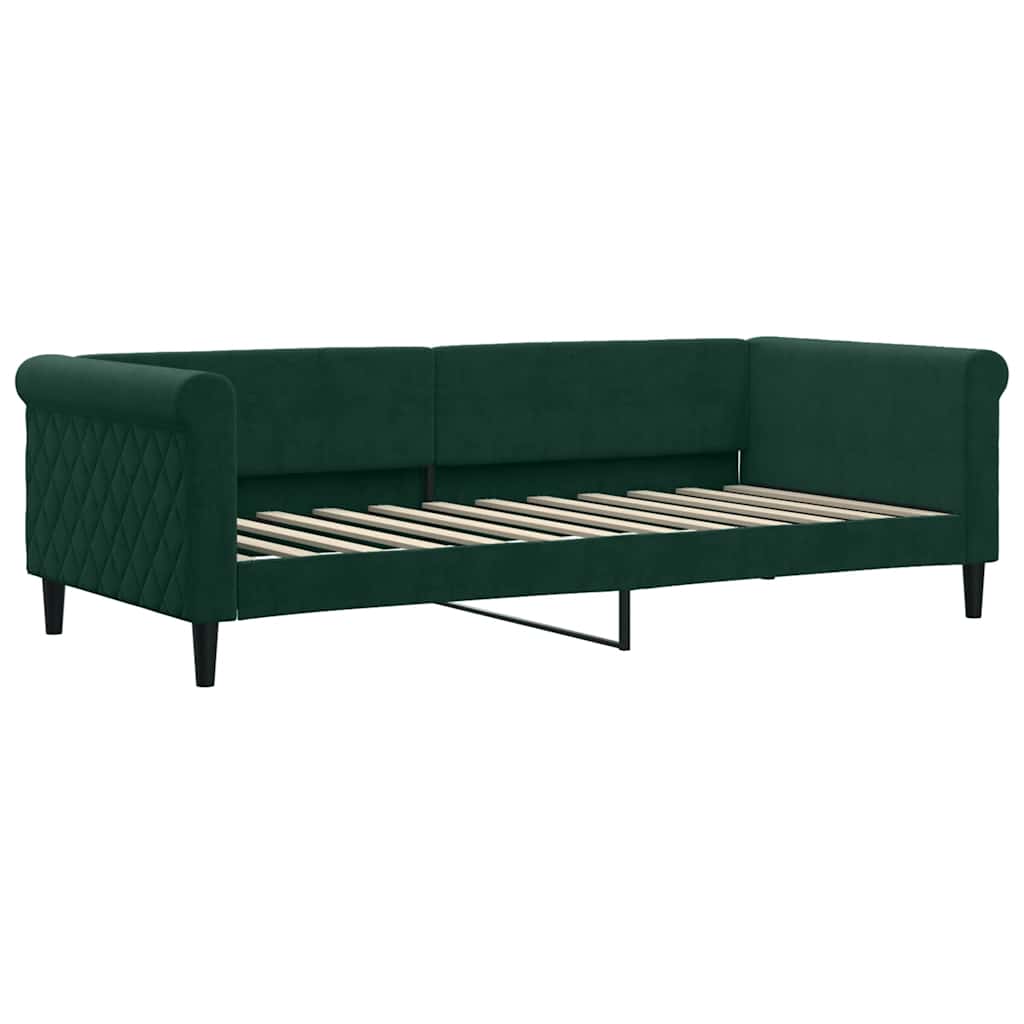 daybed med udtræk og skuffer 90x200 cm velour mørkegrøn