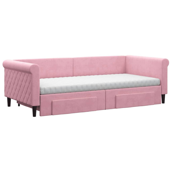 daybed med udtræk og skuffer 90x200 cm velour lyserød