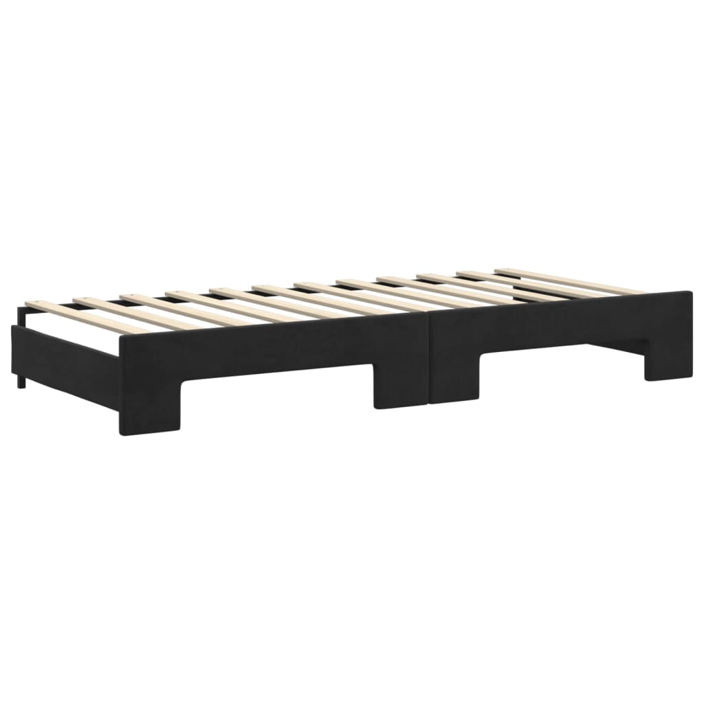daybed med udtræk og skuffer 90x200 cm velour sort