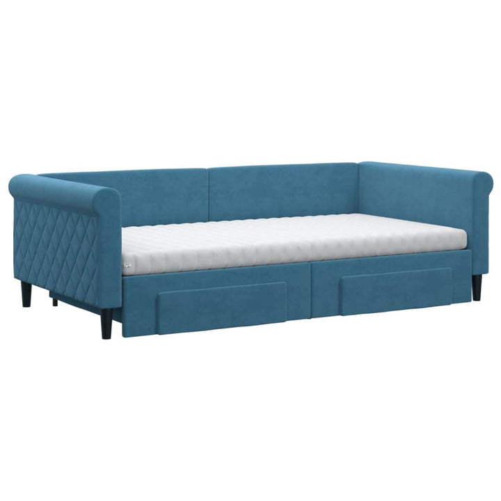 daybed med udtræk og skuffer 100x200 cm velour blå