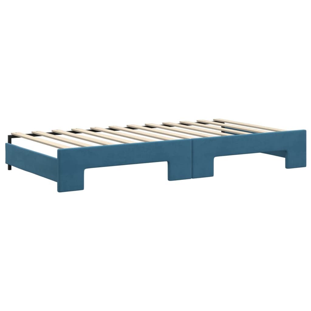 daybed med udtræk og skuffer 100x200 cm velour blå