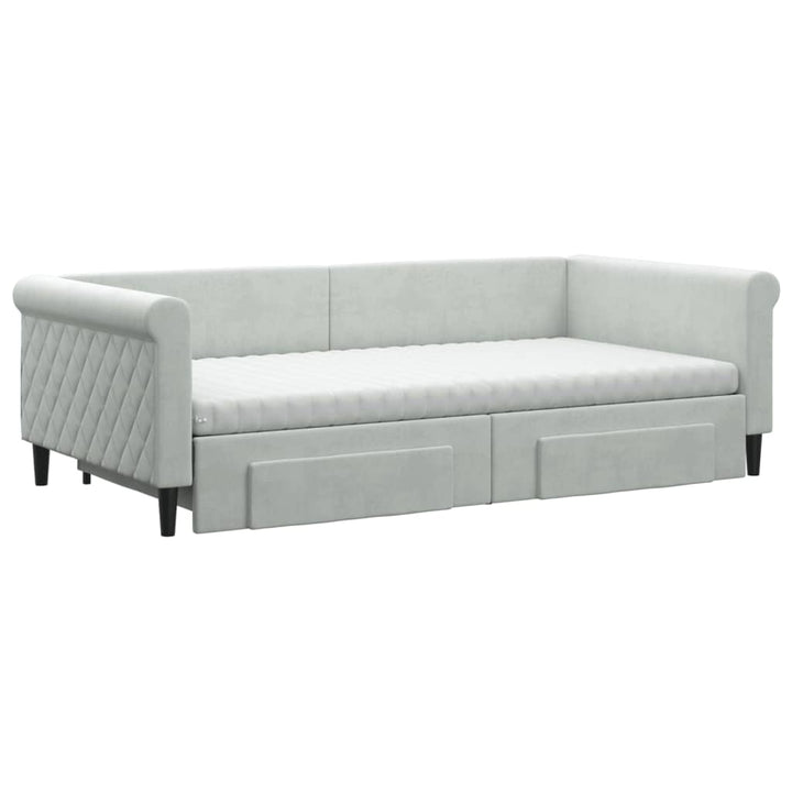 daybed med udtræk og skuffer 100x200 cm velour lysegrå