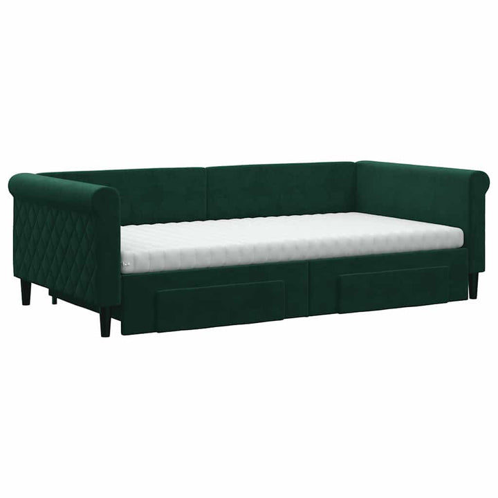 daybed med udtræk og skuffer 100x200 cm velour mørkegrøn