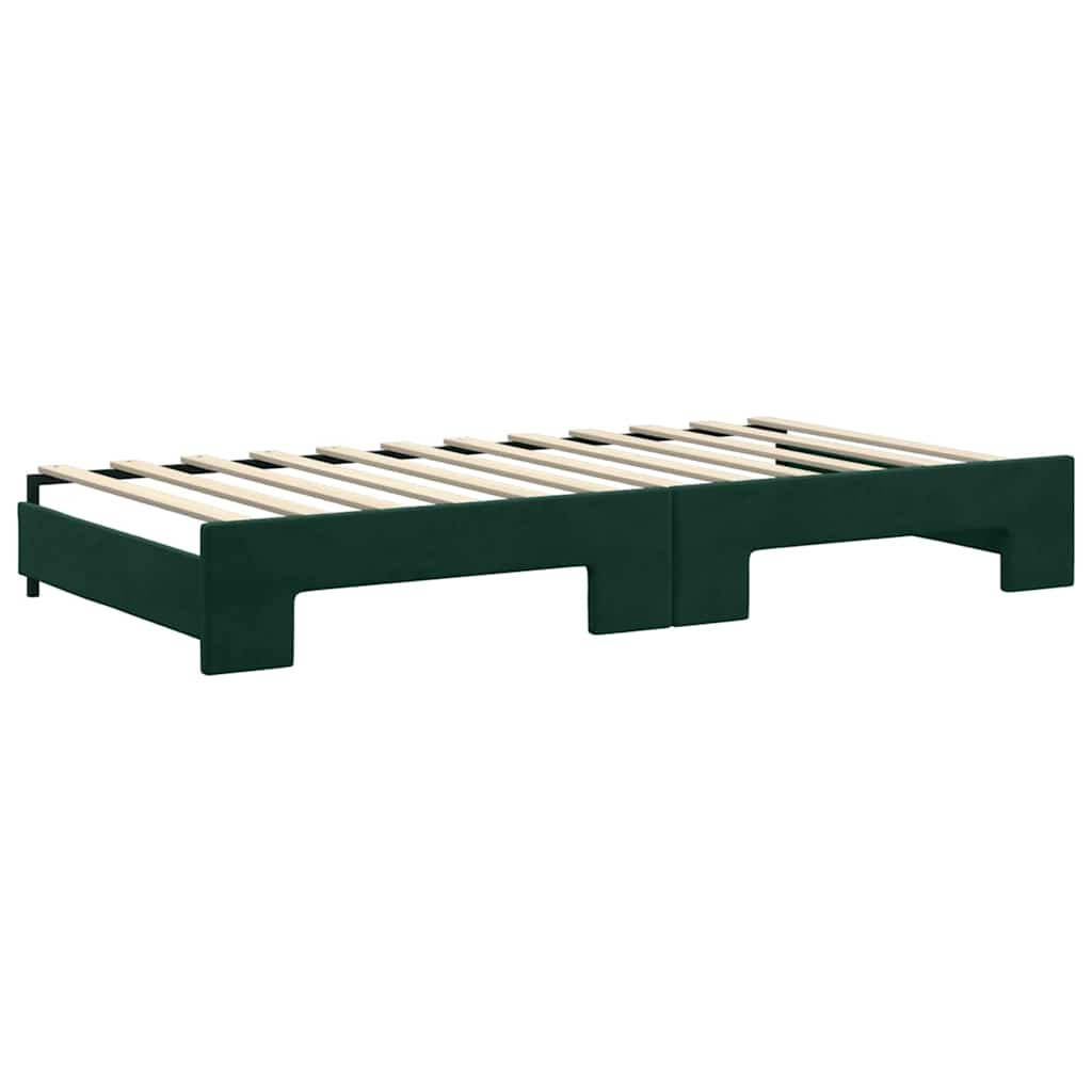 daybed med udtræk og skuffer 100x200 cm velour mørkegrøn