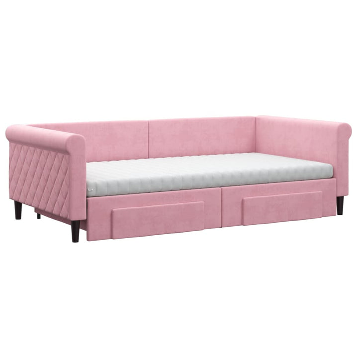 daybed med udtræk og skuffer 100x200 cm velour lyserød