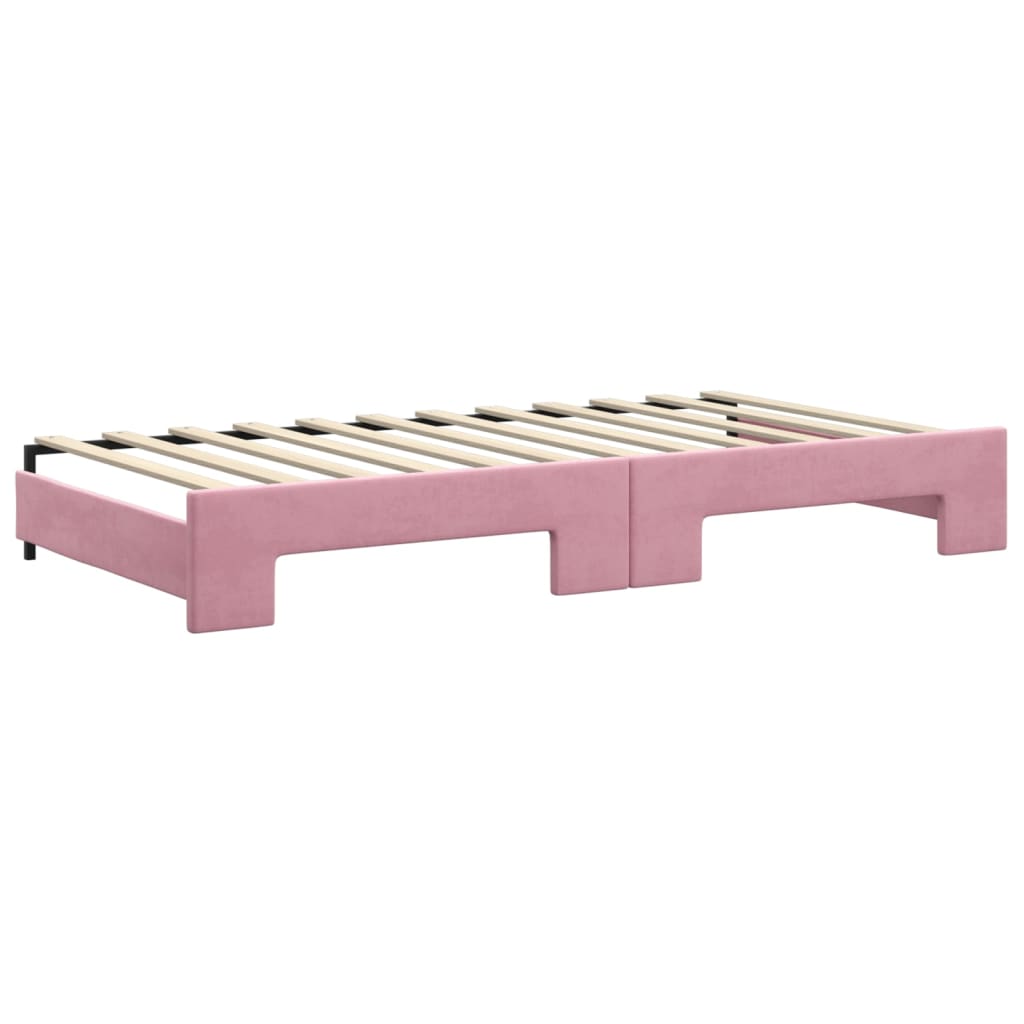 daybed med udtræk og skuffer 100x200 cm velour lyserød