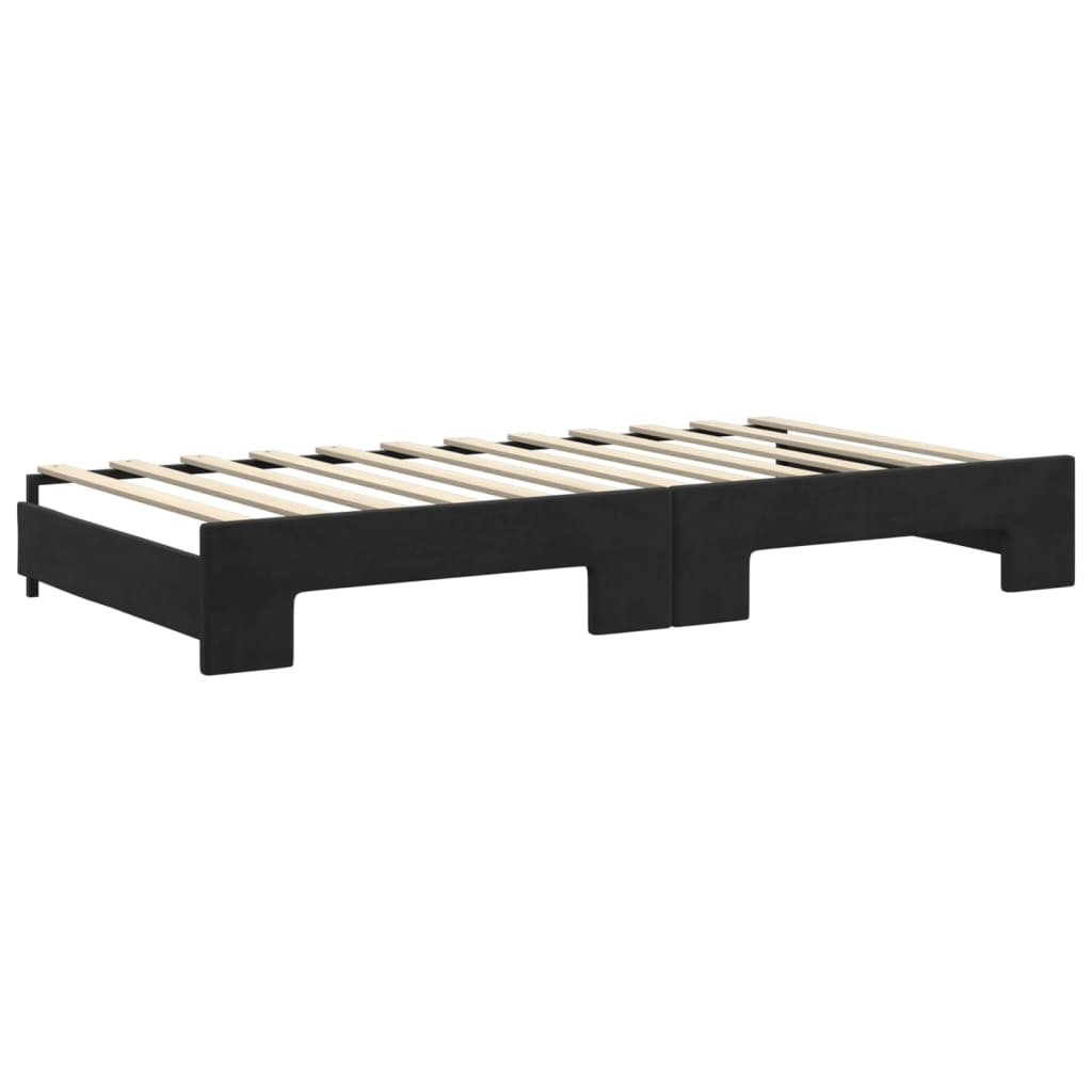 daybed med udtræk og skuffer 100x200 cm velour sort