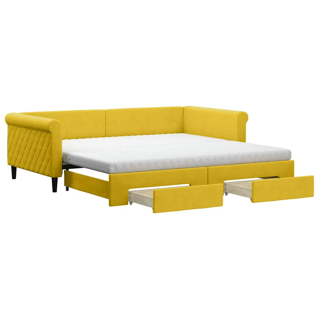 daybed med udtræk og skuffer 100x200 cm velour gul