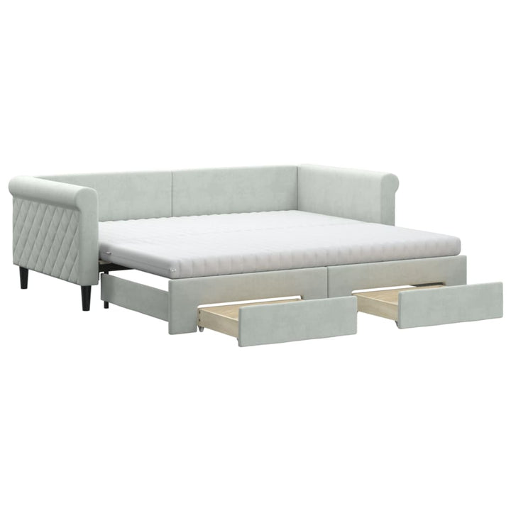 daybed med udtræk og skuffer 90x190 cm velour lysegrå