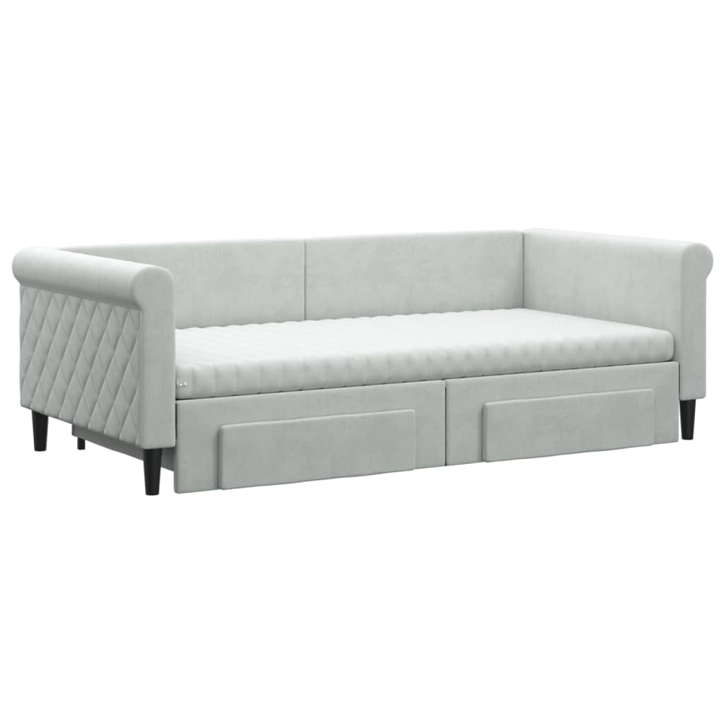 daybed med udtræk og skuffer 90x190 cm velour lysegrå