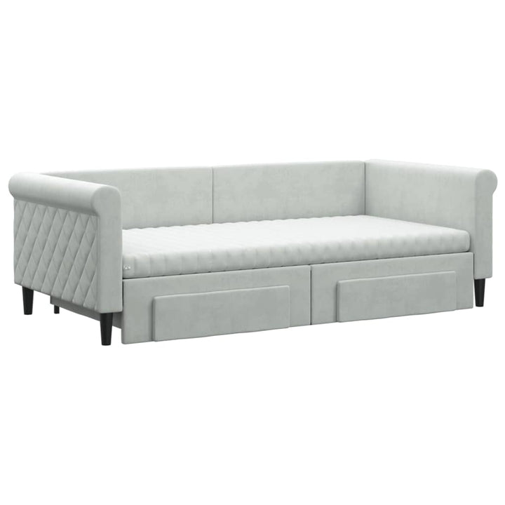daybed med udtræk og skuffer 90x190 cm velour lysegrå
