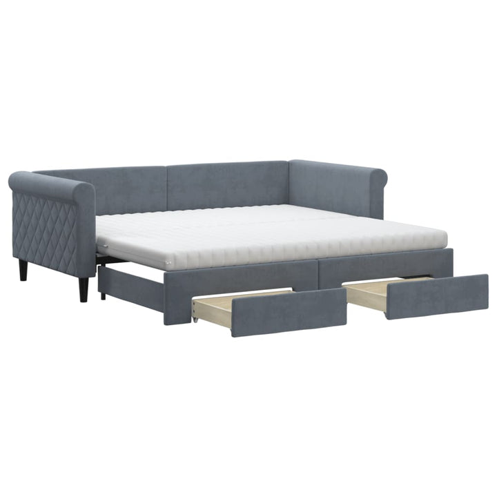 daybed med udtræk og skuffer 90x190 cm velour mørkegrå