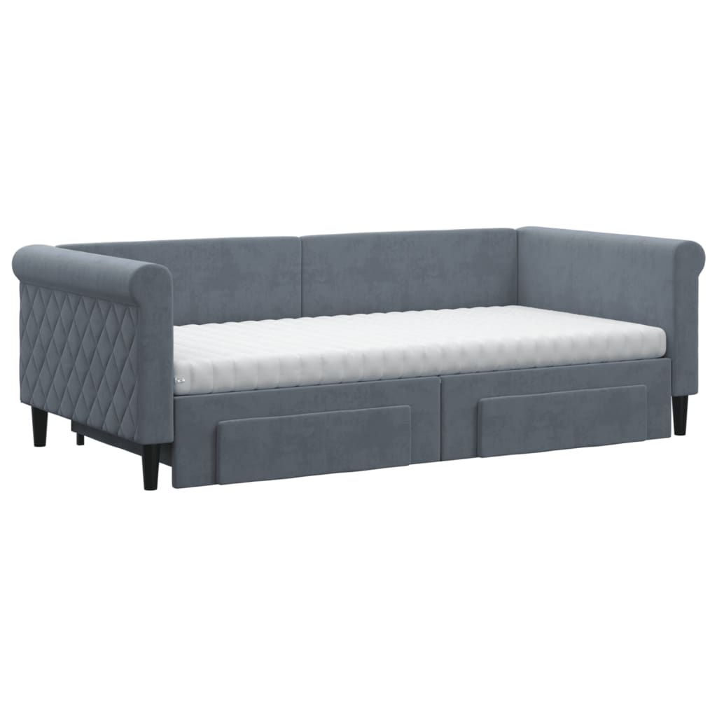 daybed med udtræk og skuffer 90x190 cm velour mørkegrå