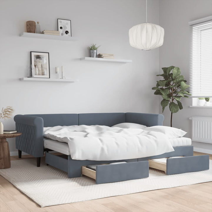 daybed med udtræk og skuffer 90x190 cm velour mørkegrå