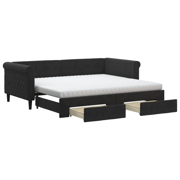 daybed med udtræk og skuffer 90x190 cm velour sort