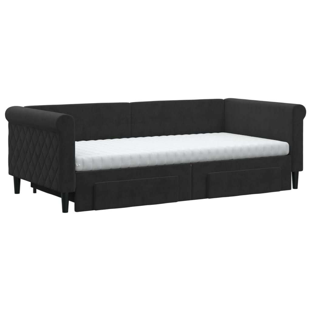 daybed med udtræk og skuffer 90x190 cm velour sort